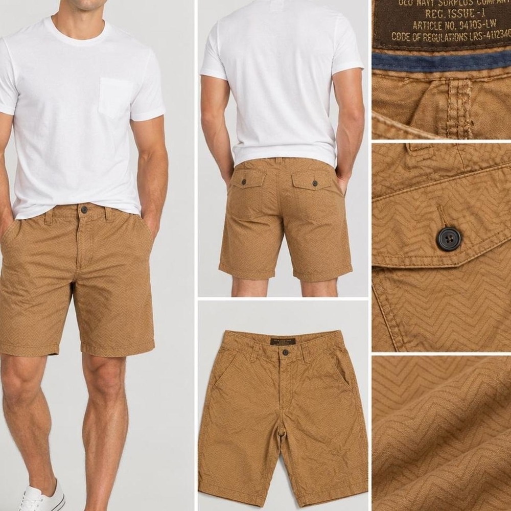 Old Navy Surplus Shorts Mens 29 Tan Americana Workwear Chevron Herringbone 94105